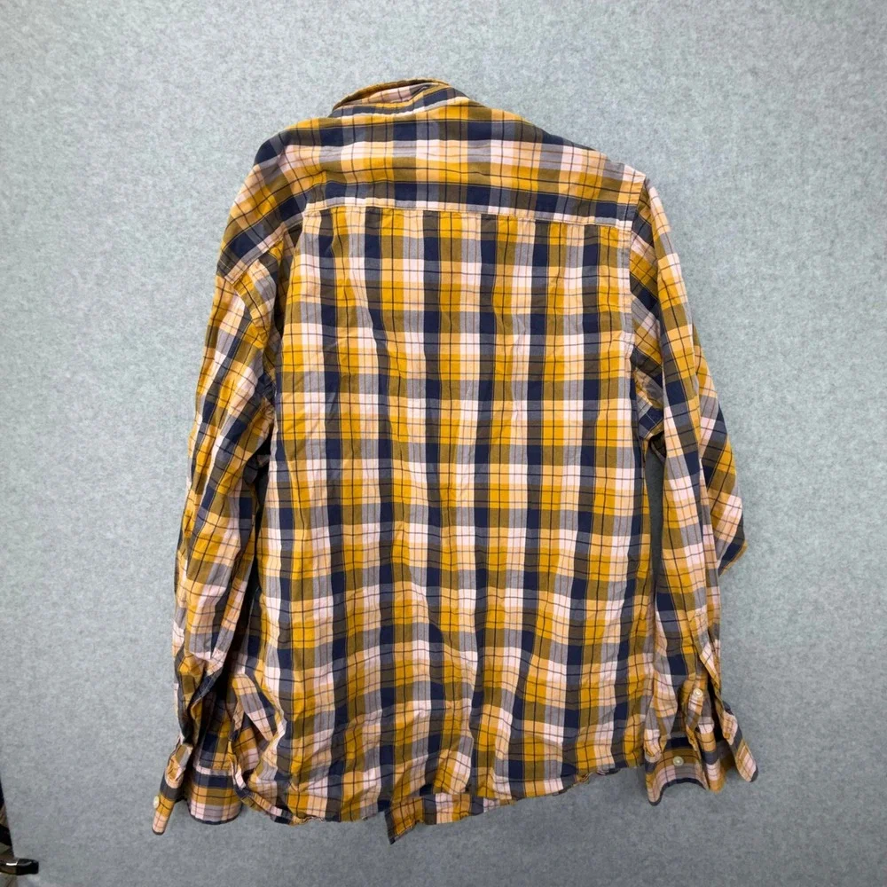 Banana Republic Soft‎ Wash Mens XL Plaid Button Down Shirt Mustard Yellow Navy